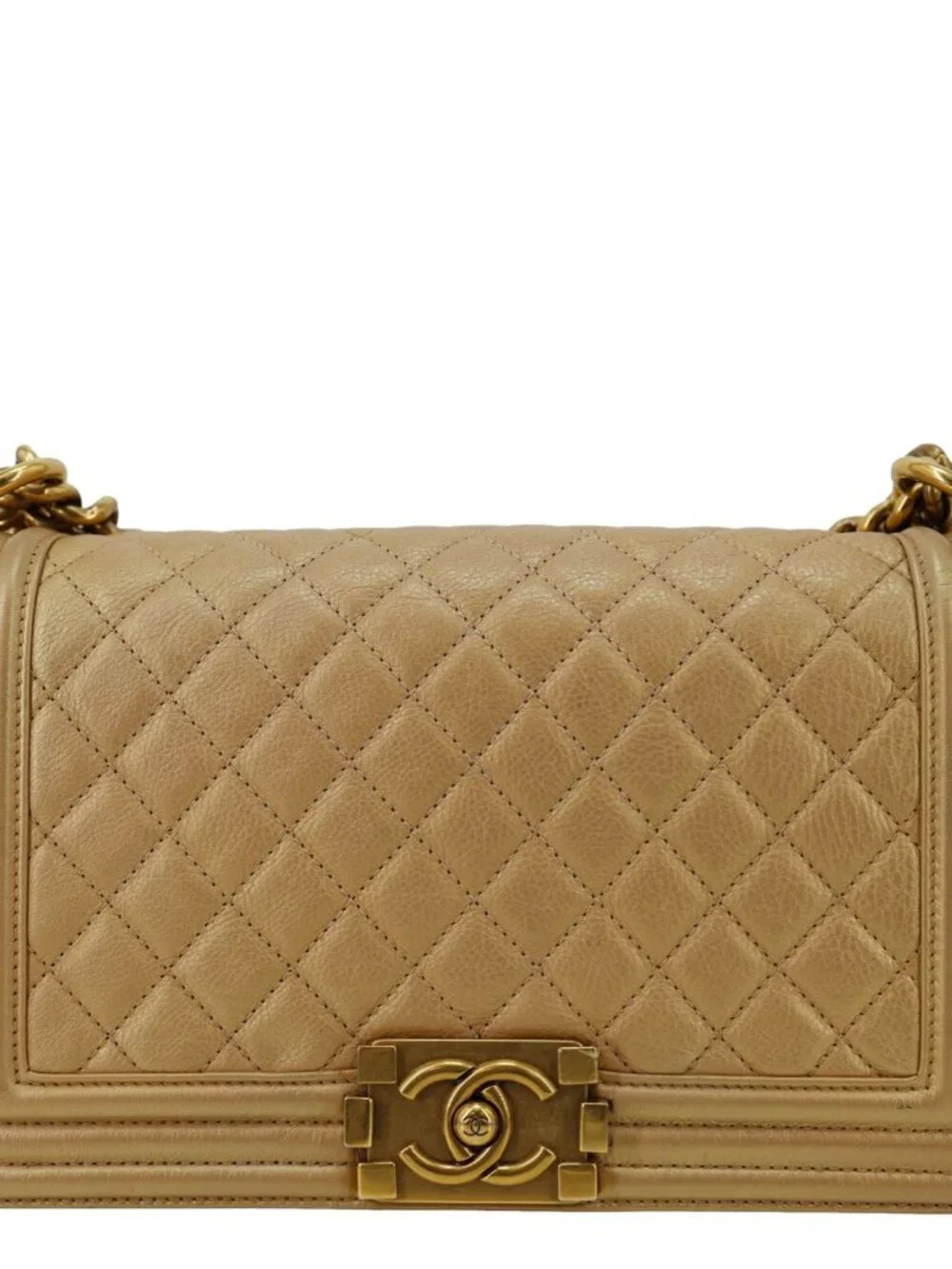 Chanel  Boy Flap Old Medium Quilted Leather Crossbody Bag Gold